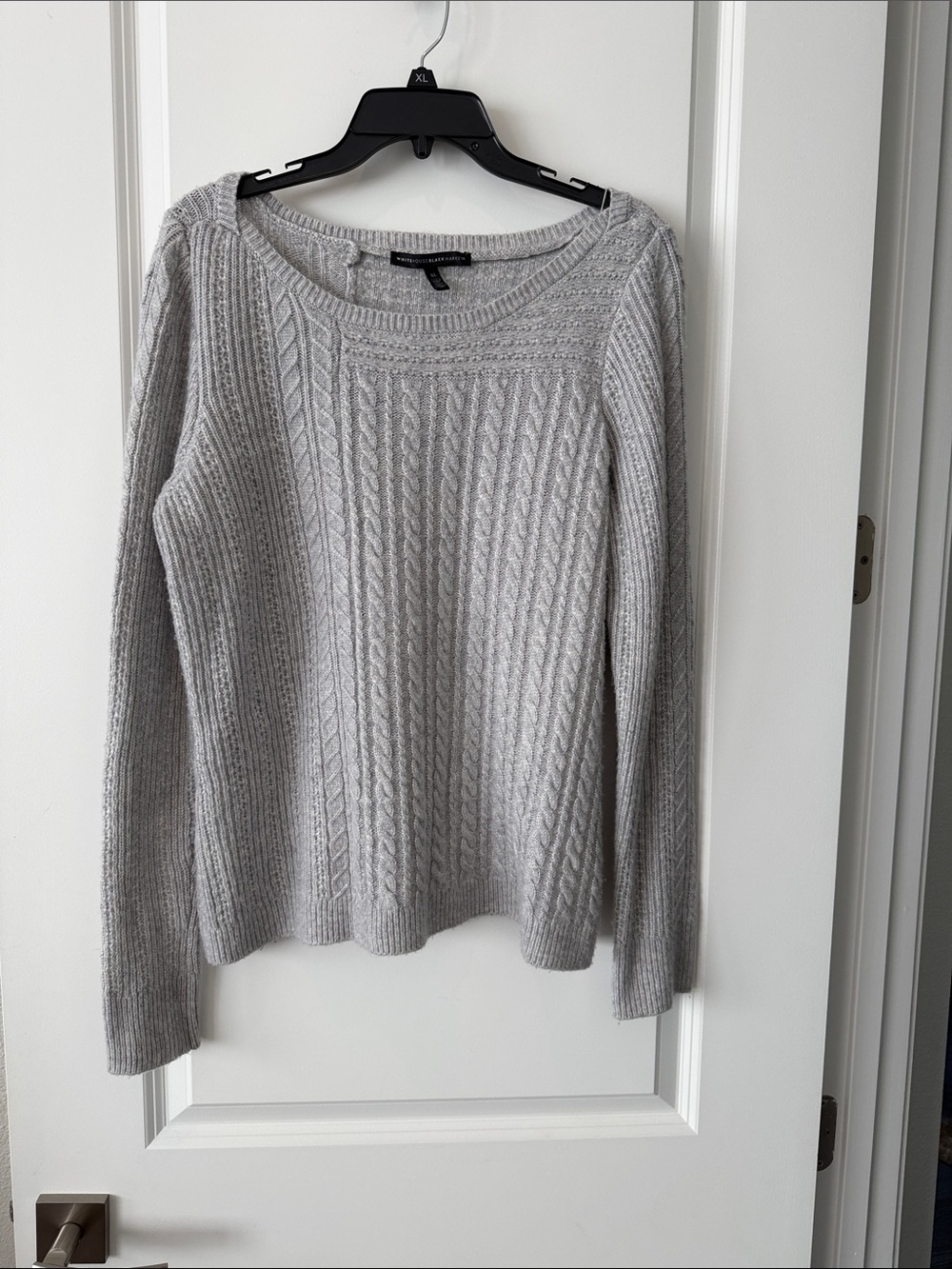White House Black Market Light Gray Cable Scoop Neck Sweater